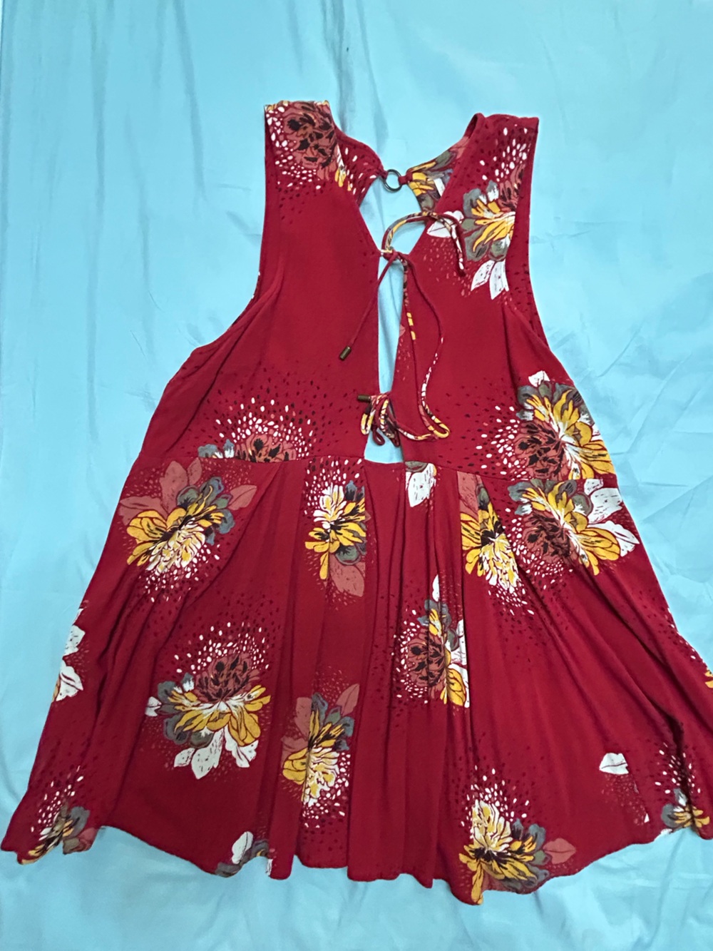 Free People Red Floral Maxi Dress with Yellow Accents